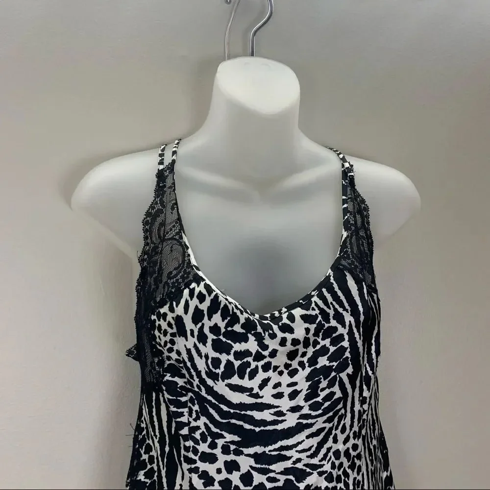 Vintage Victoria’s Secret zebra animal black lace slip dress lingerie Small